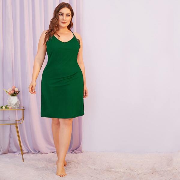 

Plus Lace Trim Cami Night Dress, Green