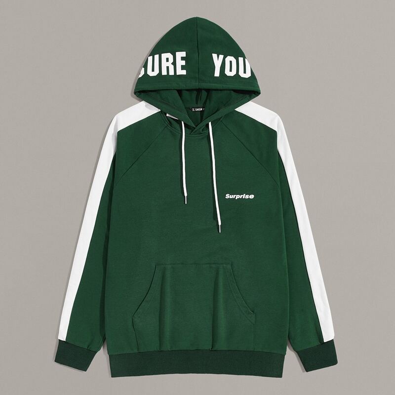 

Guys Colorblock Raglan Sleeve Slogan Graphic Hoodie, Green