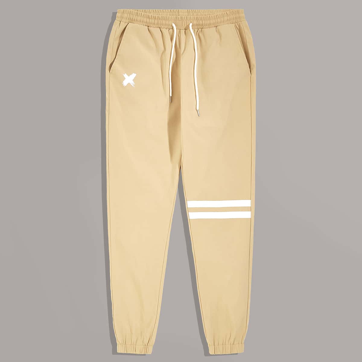 

Guys Drawstring Waist Striped Joggers, Khaki