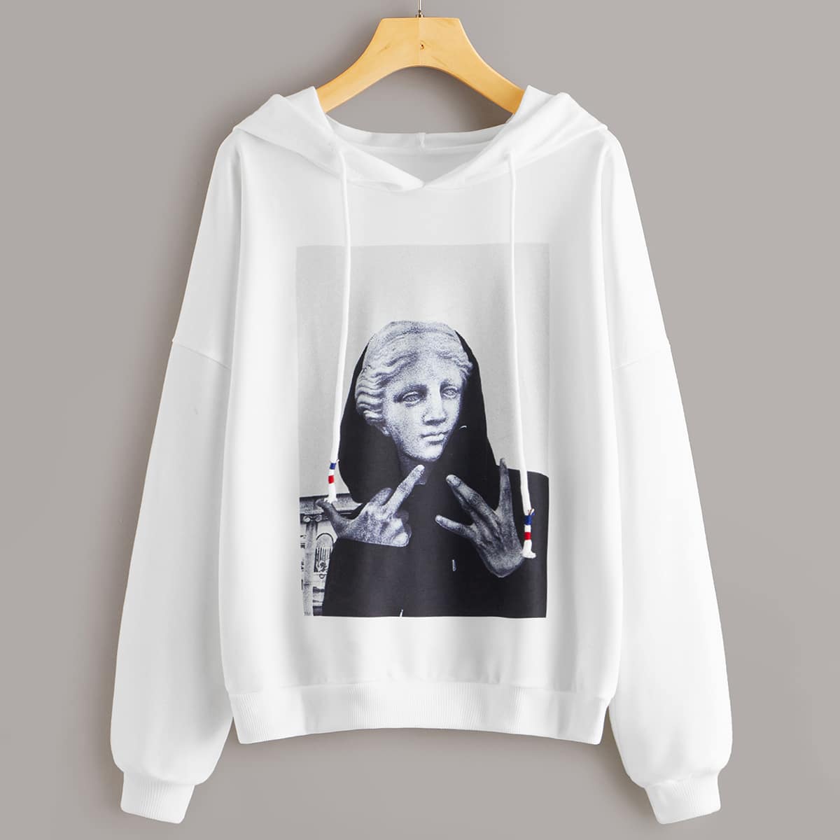 

Statue Print Drop Shoulder Hoodie, White