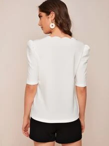 SHEIN Clasi 貝殼邊泡泡袖上衣 - 白色 - 查看 3