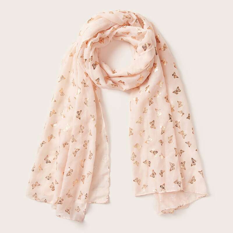 

Butterfly Print Scarf, Baby pink