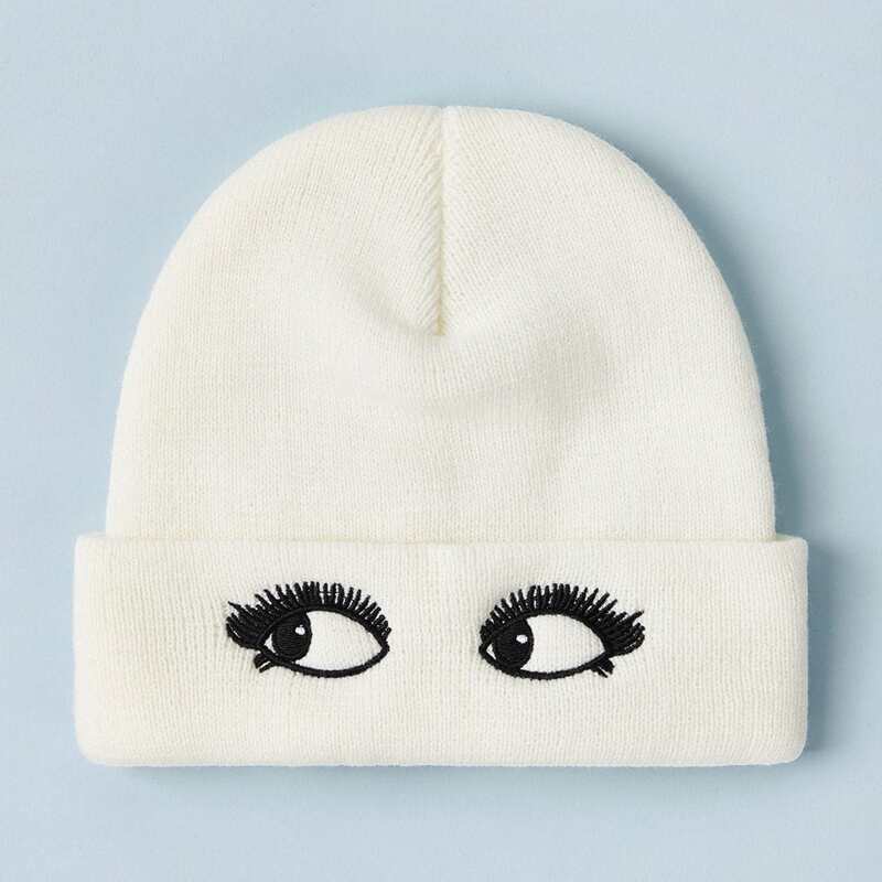 

Eye Embroidery Knitted Beanie, White