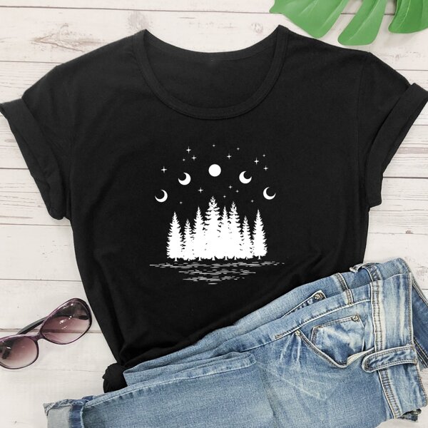 

Graphic Print Short Sleeve Tee, Black