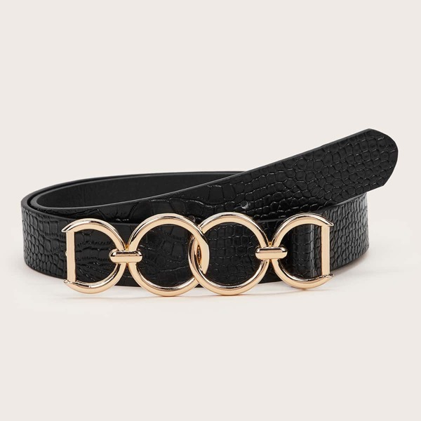 

Croc Pattern Metal Link Buckle Belt, Black