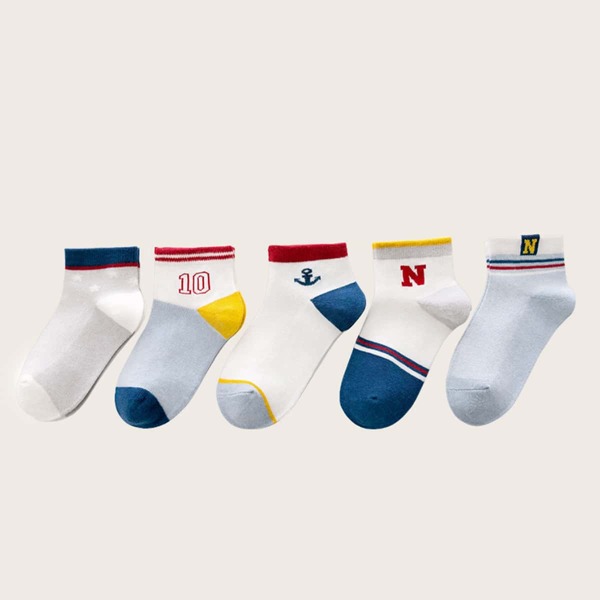 

5pairs Toddler Boys Letter & Number Graphic Socks, Multicolor