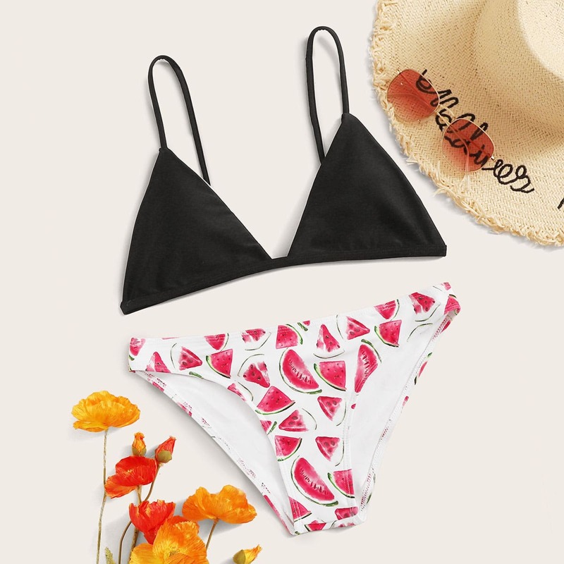

Triangle Top With Watermelon Print Bikini Set, Multicolor