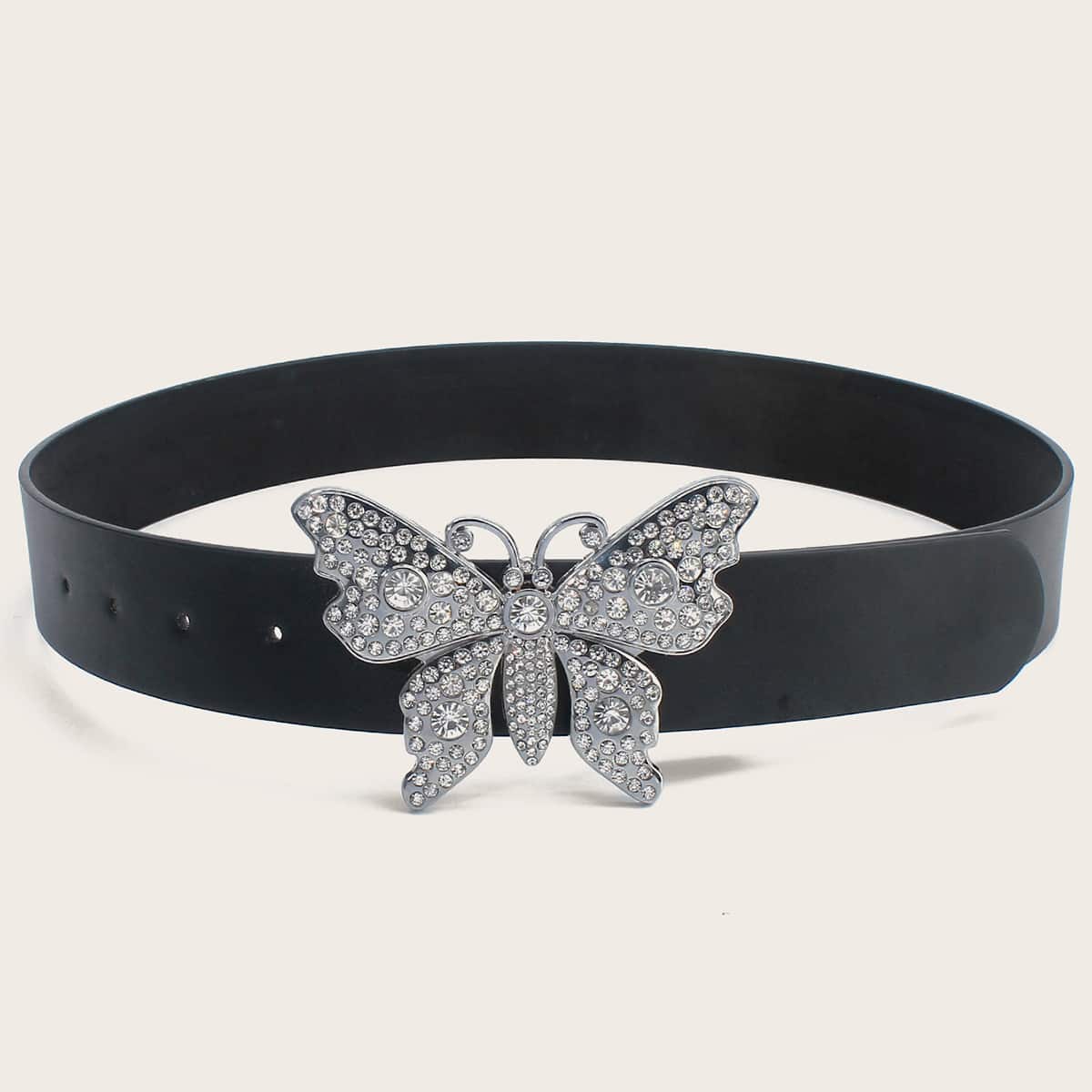 

Rhinestone Engraved Butterfly Buckle Wide Belt, Black