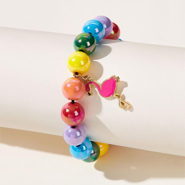 

1pc Toddler Girls Flamingos Charm Beaded Bracelet, Multicolor