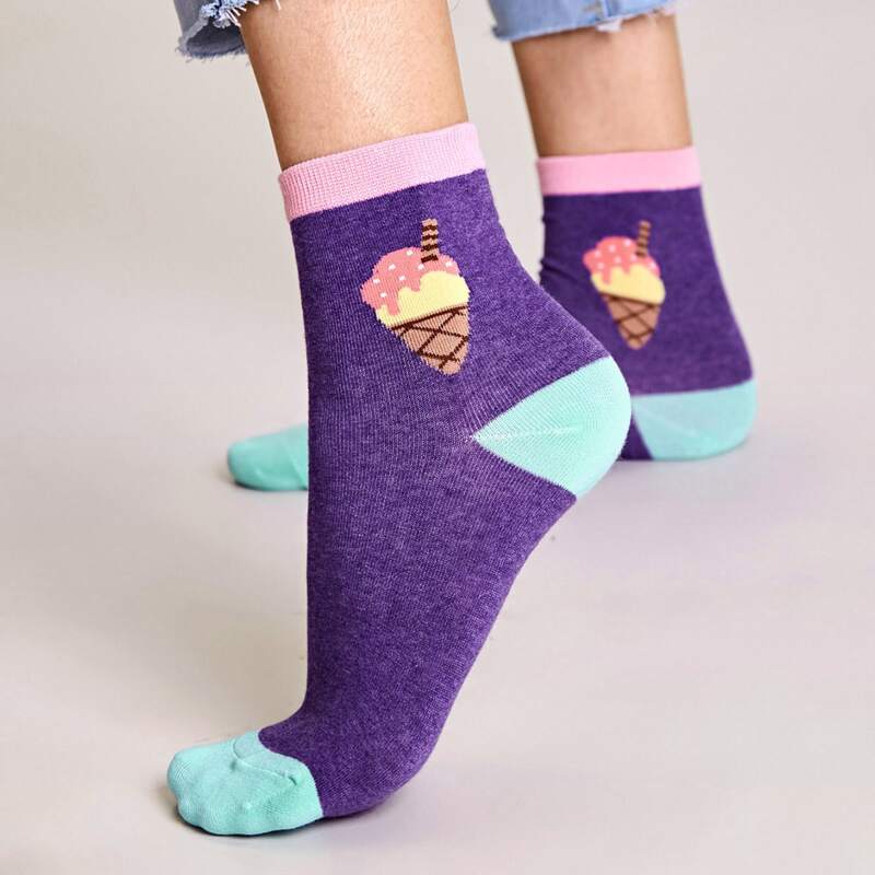 

1pair Ice Cream Pattern Socks, Multicolor
