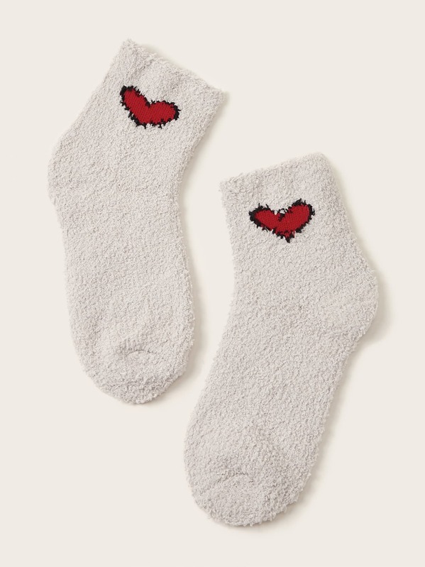 

1pair Heart Pattern Fuzzy Socks, White