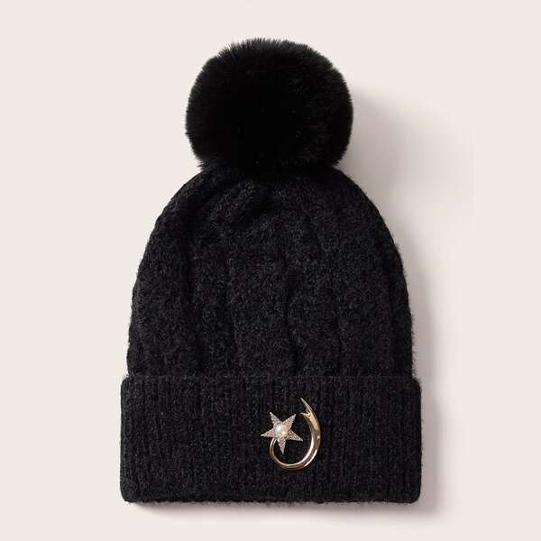 

Star Faux Pearl Decor Beanie, Black