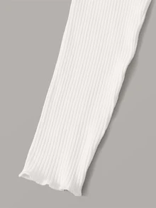 SHEIN 前紐扣生菜邊羅紋針織短版t恤 - 白色 - 查看 4