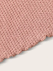 SHEIN Embroidered Sunflower Lettuce Edge Tee - Coral Pink - View 4