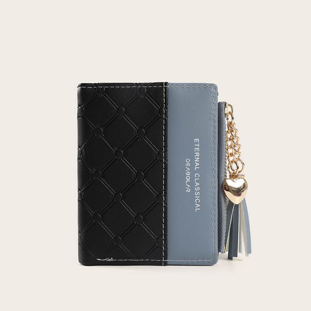 

Two Tone Tassel Decor Purse, Black