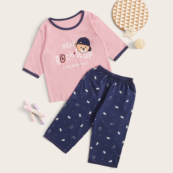 

Toddler Girls Cartoon Bear Print PJ Set, Multicolor