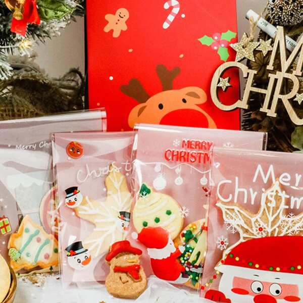 

100pcs Christmas Print Cookie Bag