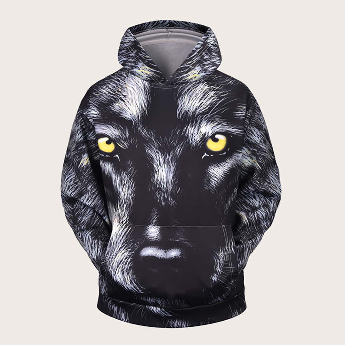 

Guys 3D Wolf Print Kangaroo Pocket Hoodie, Multicolor