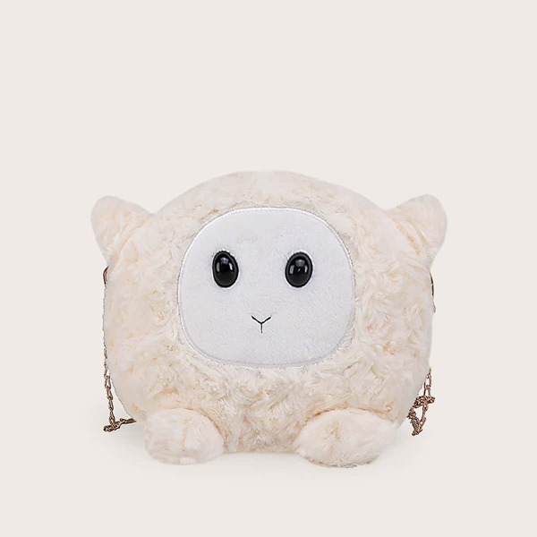 

Girls Cartoon Design Fluffy Chain Bag, White