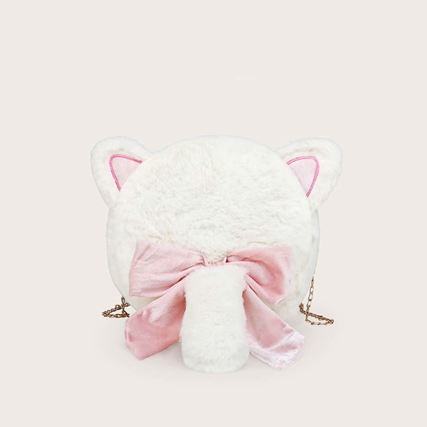 

Girls Bow Decor Fluffy Chain Bag, White