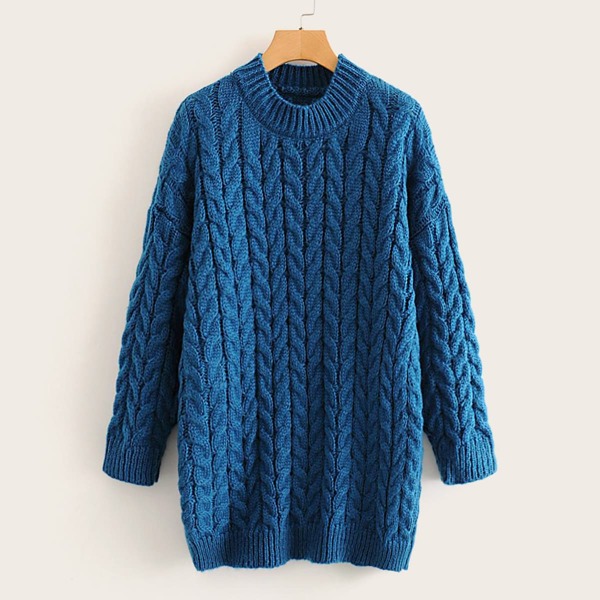 

Drop Shoulder Cable Knit Sweater, Blue