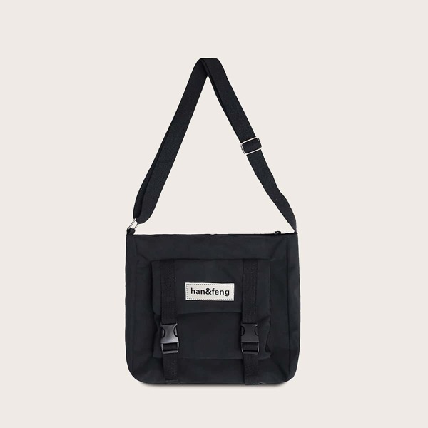 

Men Letter Patch Decor Crossbody Bag, Black