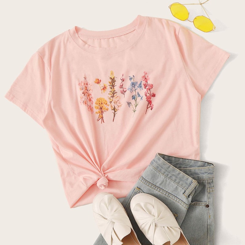 

Flower Graphic Tee, Pink pastel