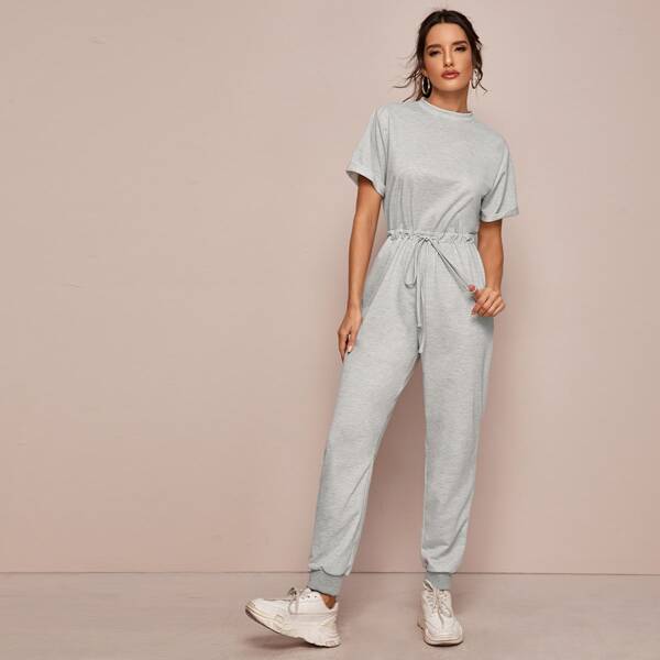 

Zip Back Drawstring Waist Jumpsuit, Grey