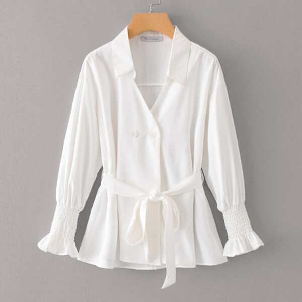 

Self Tie Flounce Sleeve Blouse, White