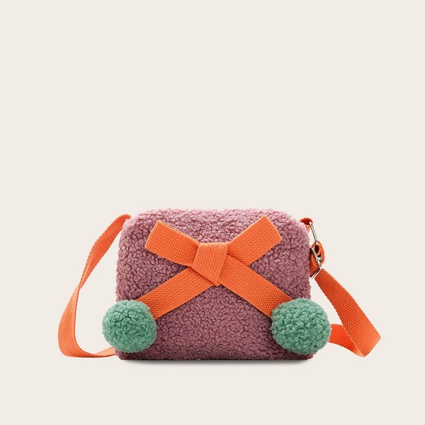 

Girls Pom Pom Decor Fluffy Crossbody Bag, Pink