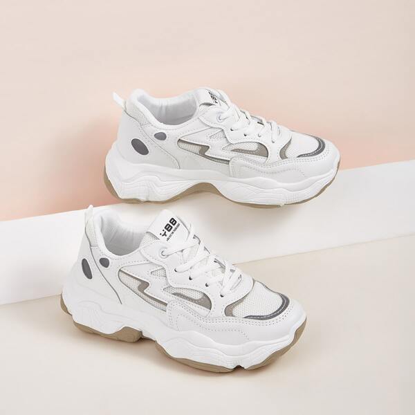 

Lace-up Front Chunky Sneakers, White