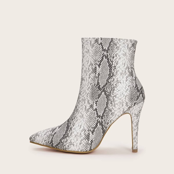 

Point Toe Snakeskin Stiletto Heeled Boots, Multicolor