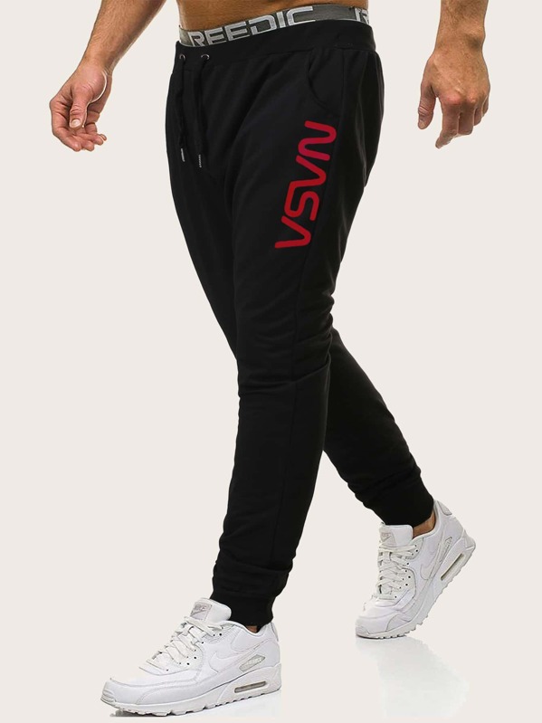 

Men Letter Graphic Drawstring Sweatpants, Black