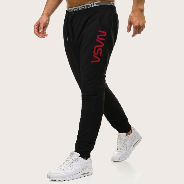

Men Letter Graphic Drawstring Sweatpants, Black