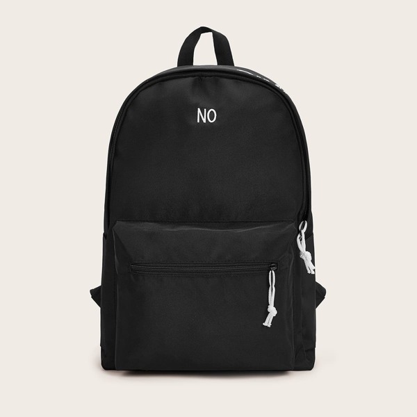 

Letter Embroidered Pocket Front Backpack, Black