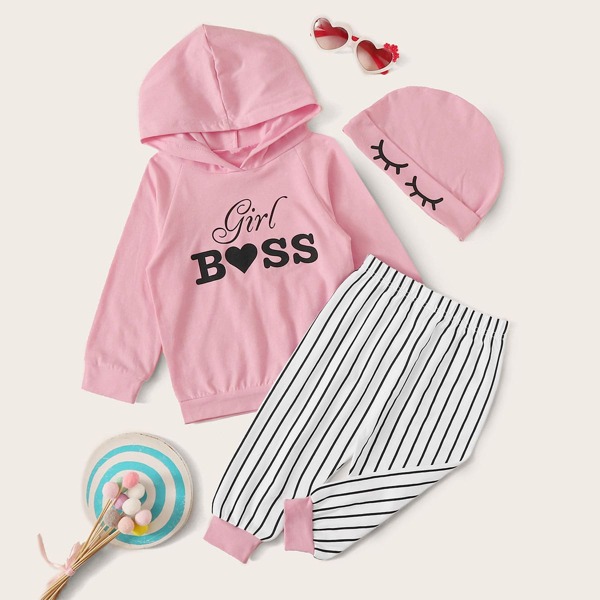 

Шака, полосатые спортивные брюки и толстовка с текстовым принтом для девочек, Многоцветный