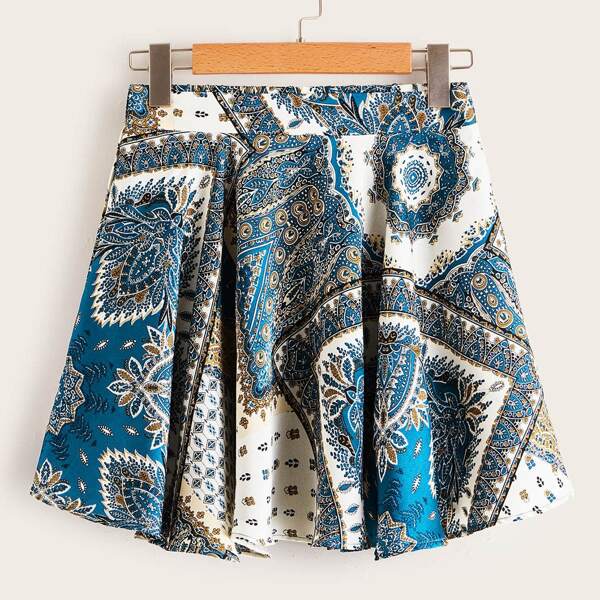 

Scarf Print Flared Mini Skirt, Multicolor