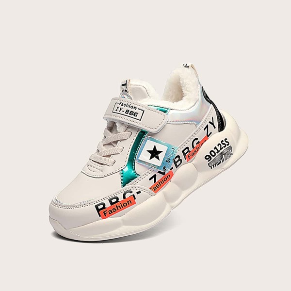 

Girls Random Letter Velcro Strap Sneakers, Beige