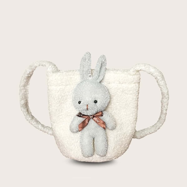 

Girls Rabbit Decor Fluffy Crossbody Bag, Beige