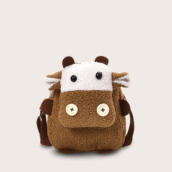 

Kids Cow Design Fuzzy Crossbody Bag, Brown