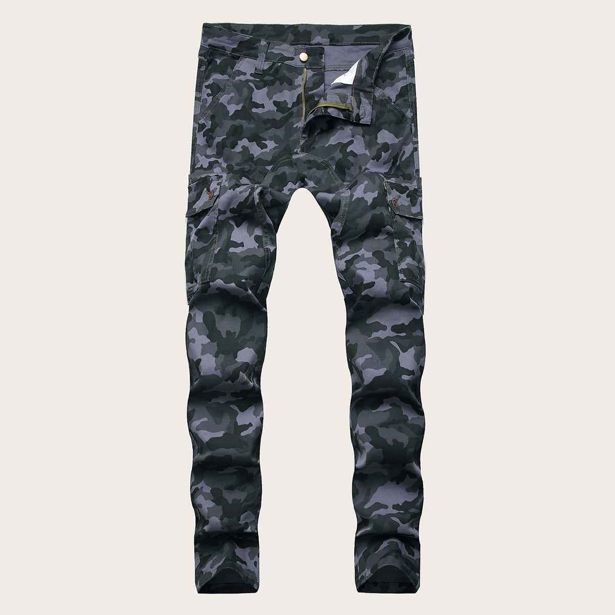 

Guys Flap Pocket Camo Print Jeans, Multicolor
