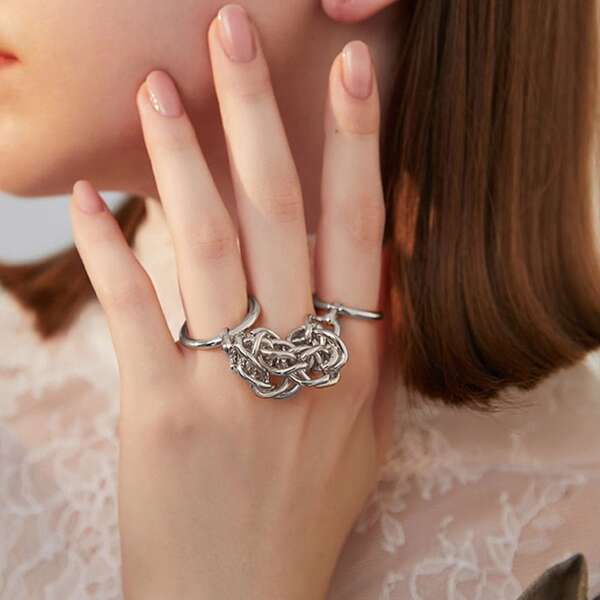 

1pc Link Finger Ring, Silver