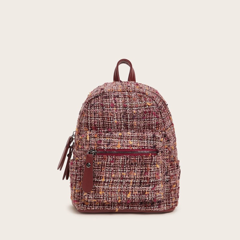 

Pocket Front Tweed Backpack, Red