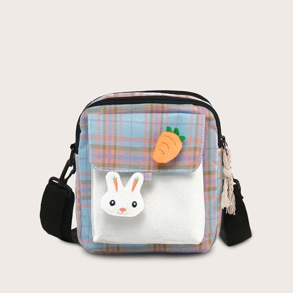 

Girls Rabbit & Carrot Decor Plaid Crossbody Bag