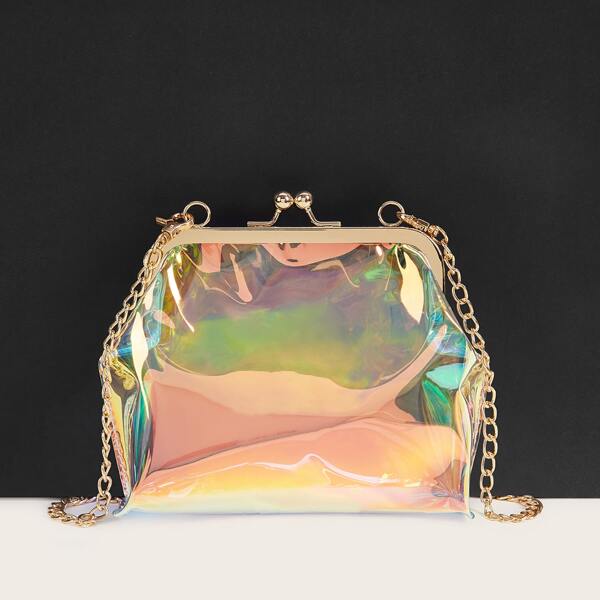 

Holographic Kiss Lock Chain Bag, Multicolor