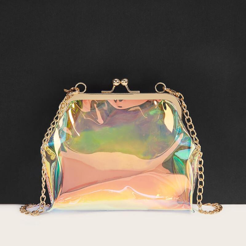

Holographic Kiss Lock Chain Bag, Multicolor