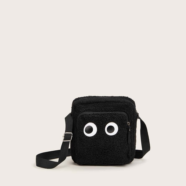 

Faux Shearing Eye Patch Crossbody Bag, Black