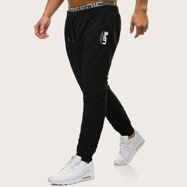 

Men Letter Graphic Drawstring Sweatpants, Black