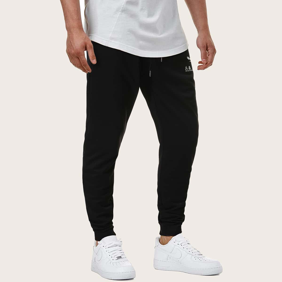 

Guys Letter Graphic Drawstring Sweatpants, Black