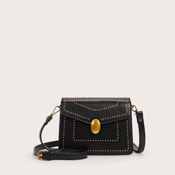 

Studded Decor Crossbody Bag, Black